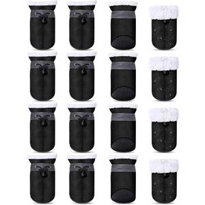 Weewooday 4 Sets 16 Pcs Waterproof Dog Shoes Rain Snow Boots Paw Protectors Breathable Dog Winter Boot Anti Slip Sock Shoe with Adjustable Drawstring for Pet(Black,Black,No. 2, 4x3.5cm)