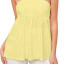 Ythomm Womens’s Ruffle Hem Bandeau Tube Tops Casual Sleeveless Strapless Peplum Flowy Blouse Shirts Summer Going Out Tanks (Yellow, L)