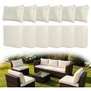 12 Pcs Patio Cushion Covers, Outdoor Rattan Sectional Sofa Cushion Covers, Replacement Washable & Reusable Furniture Protector for Patio Couch (12Pcs-Beige, 24 * 24 * 3.15-inch)