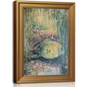 Gold Framed Wall Art Monet Floral Landscape Painting Picture Wall Decor Vintage Country Poster Print Artwork for Bedroom Living Room Home Decoration