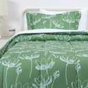 Amazon Basics Lightweight Microfiber Comforter Sets, 5 Pieces, Green, Floral, Twin/Twin XL (Floral Motifs in Green Background)