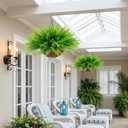 lovemoon Fake Ferns Plant Baskets,2PCS Artificial Hanging Plants,2 Hanging Planters with 24 Pcs Leaves for Indoor Outside Decorations for Front Porch Garden Balcony Patio Home Decor (2, Light Green)