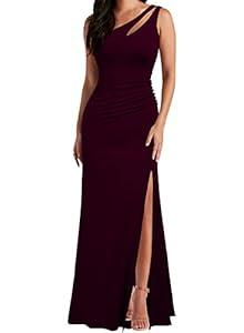 WOOSEA Women's One Shoulder Sleeveless Split Bodycon Mermaid Evening Cocktail Long Dress (Medium)