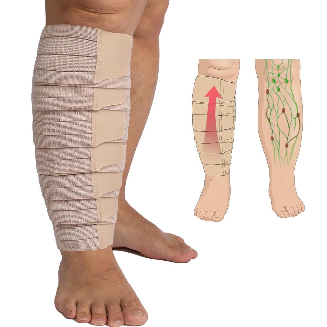 Femovaz 1 PC Adjustable Lymphedema&Compression Wrap for Leg | Relieves Swelling, Edema, Lipedema | Breathable | Anti-Slip | All-Day Comfort,Long(M)