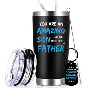 Qtencas Father's Day Gifts for Son, You Are an Amazing Son And One Incredible Dad Stainless Steel Travel Tumbler, Funny Father's Day Christmas Birthday Gifts, 20 Oz Black