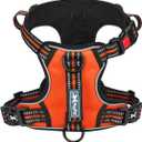 PoyPet No Pull Dog Harness, No Choke Front Clip Reflective Dog Vest with Soft Padded Vertical Handle, 3 Leash Attachments for Small Medium Large Dogs (Orange,L)