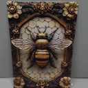 Vintage Tin Bee Sign Wall Decor, 2D Flat with 3D Visual Effect, Bee Decorations for Home & Kitchen, Retro Metal Bee Art, 8 x 12 Inches, Unique Bee Gift Idea, Style A
