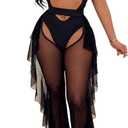 Women 2 Piece Outfits Bikini Swimsuit - Sexy See Through Mesh Crop Top Ruffle Long Pant Jumpsuits Beach Cover Up (XX-Large)
