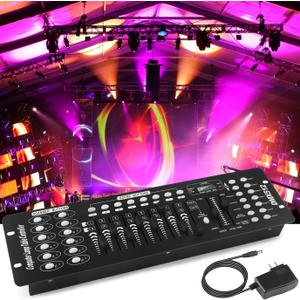 DMX Controller, 192 Channel DMX 512 Light Controller DMX Console Stage Light Controller Panel Use for Editing Program of Stage Lighting Runing for DJ, Shows, Party, Christmas and Halloween (black)