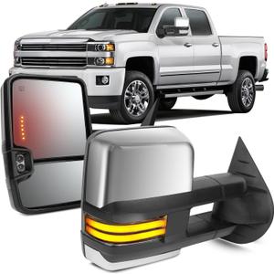 OCPTY Rearview Mirrors Power Heated Towing Mirrors For Chevy Silverado Pickup New Body Style Models 2007 For Chevy 2008-2014 For Gmc 2007-2014 With Chroming Housing Lights Running Lights, 8.89" x 12"