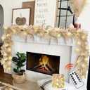 Neutral Fall Garland for Mantle - 9 Ft Fireplace Decor Farmhouse Autumn Leaf Garlands with Lights Decorations for Home Stair Table Decorations Full Realistic Leaves Thanksgiving Halloween Boho Decor