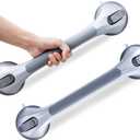 LEVERLOC Shower Grab Bars 2 Pack, Suction Grab Bar Easy to Install Shower Handle for Bathroom Removable Handrails for Seniors Elderly Heavy Duty Safety Grip Waterproof Drill Free, Silver (16.8 2 Set)
