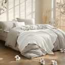 Bedsure 5 Pieces Cotton Comforter Set with Waffle Throw Blanket - Soft Breathable Bedding Set for All Seasons, Beige Comforter King Size, Pillow Shams, White 100% Cotton Blanket, Throw Pillow