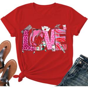 4th of July Nurse Bow Shirts Women-Cute Patriotic Nurse Bow Short Sleeve American Flag Bowknot Tee Tops (Red, XXL)