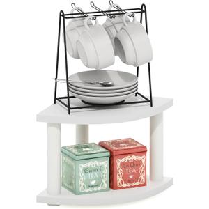 Furinno Turn-N-Tube Kitchen Countertop Organizer, 2-Tier Corner Countertop Organizer Shelf, Corner Shelf, for Kitchen, Pantry, Organizers and Storage, White
