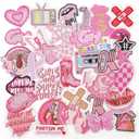 NICEVINYL Embroidered Preppy Iron on Patches: 35PCS Pink Embroidery Sew on Applique Patch for Clothing