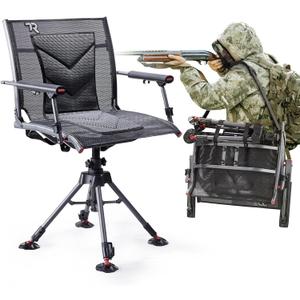 TR 360 Degree Swivel Hunting Blind Chair,400 lbs Capacity Silent,4 Legs and Seat Armrests Height Adjustable,Comfortable Padded Seat,Portable Ground Hunting Chair for Deer Dove Hunting