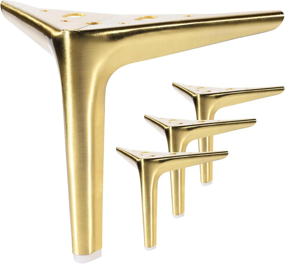 6 Inch Brushed Gold Furniture Legs, Metal Set of 4 for Sofa, Cabinet, Ottoman, Table, Night Stand and Dresser - DIY Replacement