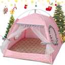 Gigreinc Cat Princess Indoor Tent House Pet Dog Cute Floral Cave Nest Bed Portable Dog Tents (M:38x38x36cm/15x15x14inch, Floral Pink)