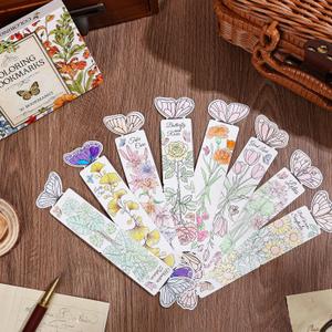 2 x 30 Pcs Floral Coloring Paper Bookmarks, Foldable Flowers Butterfly Shape Coloring Book Marker, Colored Pencil Friendly, Compatible Reading Accessories DIY Gifts for Adults Women Reading Lovers