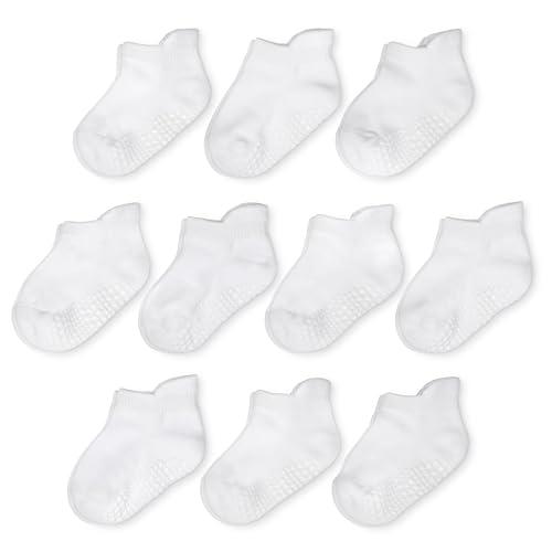 Goldbug Tiny Treads Grip Socks - Socks with Grips for Baby, Toddler and Kids - White (12-24 Months), Pack 2