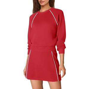 Nirovien Womens 2 Piece Workout Sets Athletic Skort Sets Active Tennis Outfits Crewneck Sweatshirt and Skort S