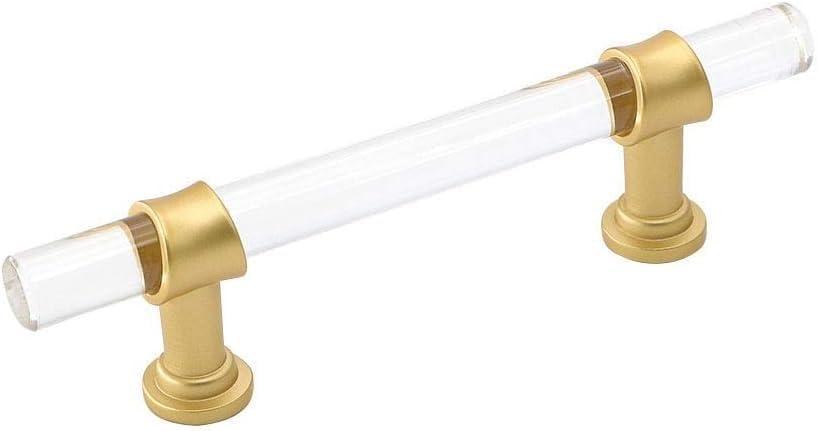 Goldenwarm 5 Pack 6-1/4 Inch Matte Gold Cabinet Pull Clear Acrylic Furniture Hardware Glass Cabinet Hardware for Kitchen Cupboard Bathroom