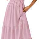 PRETTYGARDEN Women's Summer Floral Boho Maxi Dress Short Sleeve Wrap V Neck Ruffle Long Flowy Beach Wedding Guest Dresses (Pink, S)