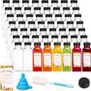Moretoes 56pcs 12oz Plastic Juice Bottles with Caps, Clear Empty Reusable Containers with Brush Funnel and Labels for Smoothies Ginger and Other Beverages