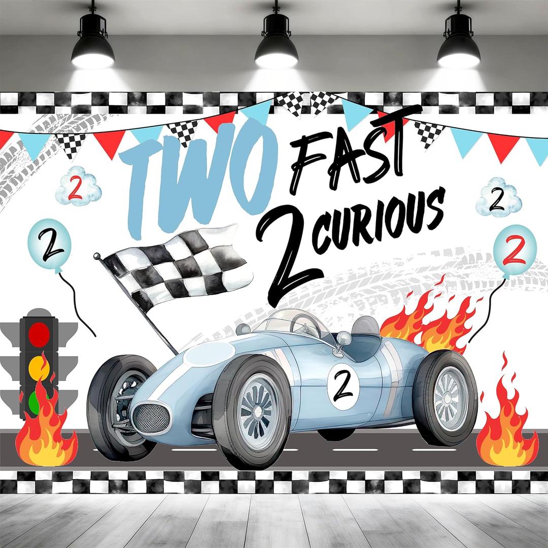 Two Fast Birthday Decorations Two Fast Birthday Backdrop Race Car Photo Background for Boys 2nd Birthday Decoration for Boys Red Car 2nd Second Birthday Background for Kids Party Supplies