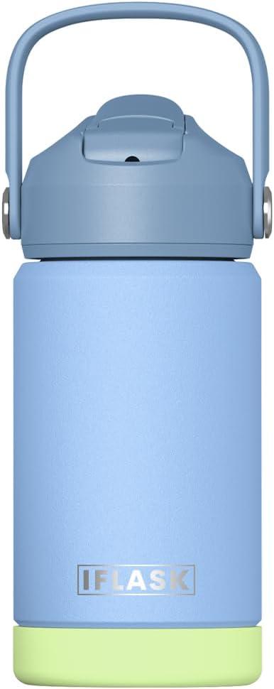 12oz Kids Water Bottle with Straw Lid | 100% Leak Proof | Insulated Stainless Steel Double Walled Thermos | BPA and Sweat free | Hot & Cold (Sky Blue)