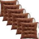 6 x 6 Pack Square Seat Cushion Chair Pads for Kitchen Dining Chairs, Soft Comfort Velvet Chair Mat Pillow Cushions with Ties for Office Desk Living Room Tatami 15.5", Coffee