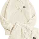 Verdusa Men's 2 Piece Tracksuit Sets Fleece Fuzzy Hooded Sweatshirt and Shorts (X-Large, Apricot)