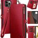 XcaseBar for iPhone 14 Pro 6.1" Wallet case with RFID Blocking Zipper Credit Card Holder, Flip Folio Book PU Leather Phone case Shockproof Cover Women Men for Apple 14Pro case Red