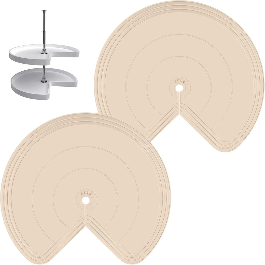 Lazy Susan Shelf Liner,Silicone Lazy Susan Liner for 28inch Dual Tier Pie Cut Lazy Susan Organizer,Non-Slip Thermal Protection Lazy Susan Mat 2 PCS (Khaki)