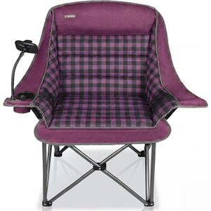Oversized Camping Chairs for Adults- Heavy Duty Extra Large Lawn Chair,Folding Comfy Padded Camp Chair for Outdoor Sports Garden Beach Fishing,Wide&Thick,Purple Plaid