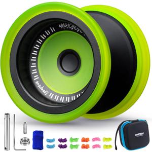 MAGICYOYO V13 DEEPSPIN Bi-Material Yoyo for Kids 8-12 and Adults, Dual Purpose Professional Yoyo for All Skill Levels, Trick Yo yo with 12 Yo-yo Strings, Finger Brace, Bearing Kit-Black+Yellow Rings, 48.9 cm x 56.2 cm