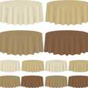 Whaline 12Pcs Brown Plastic Tablecloth Round Table Cover 4 Gradient Colors Waterproof Table Cloth for Fall Thanksgiving Decoration Supplies, 84 Inch