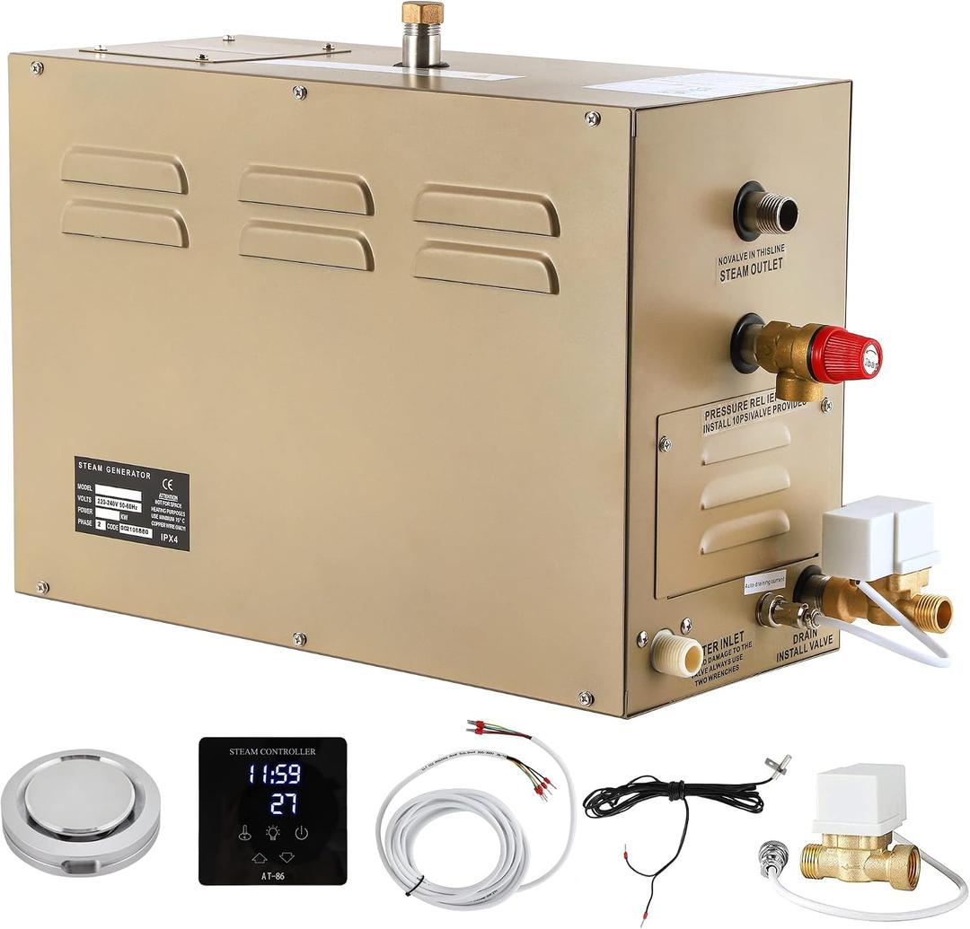 CGOLDENWALL 10.5KW Commercial Self-Draining Steam Generator Shower System Home Steam Bath Spa Generator 30 min to 12 Hours Auto Drain 95-131 for Suitable Space Heating 10.5 m/371 Cubic feet (10.5KW)