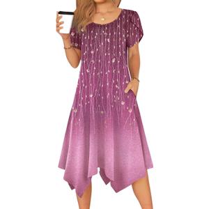 Zeagoo Womens Casual Dress for Summer Short Sleeve Loose Flowy Beach Dress with Pockets Hankerchief Flare Midi Sundress 2026 (XXL)