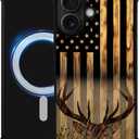 DJSOK Case for iPhone 17,Compatible with MagSafe,Anti-Scratch Shockproof Case,Wood Grain American Flag Buck Hunter Deer