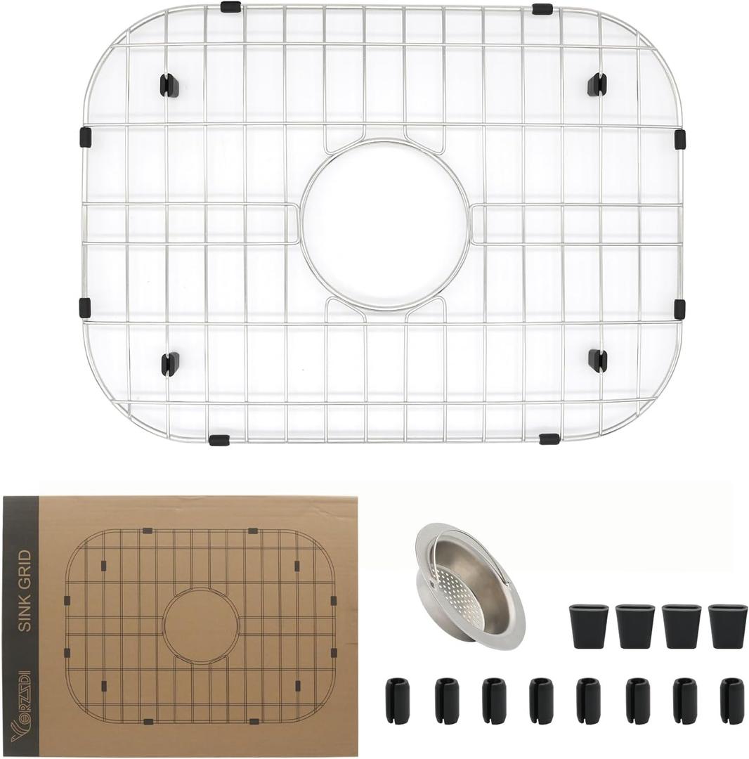 Kitchen Sink Grid 18-7/8" x 13-3/4"- Heavy Duty Kitchen Sink Protector with Built-in Strainer & Center Drain, Non-Slip Rubber Feet & Scratch Resistant Bottom Guard