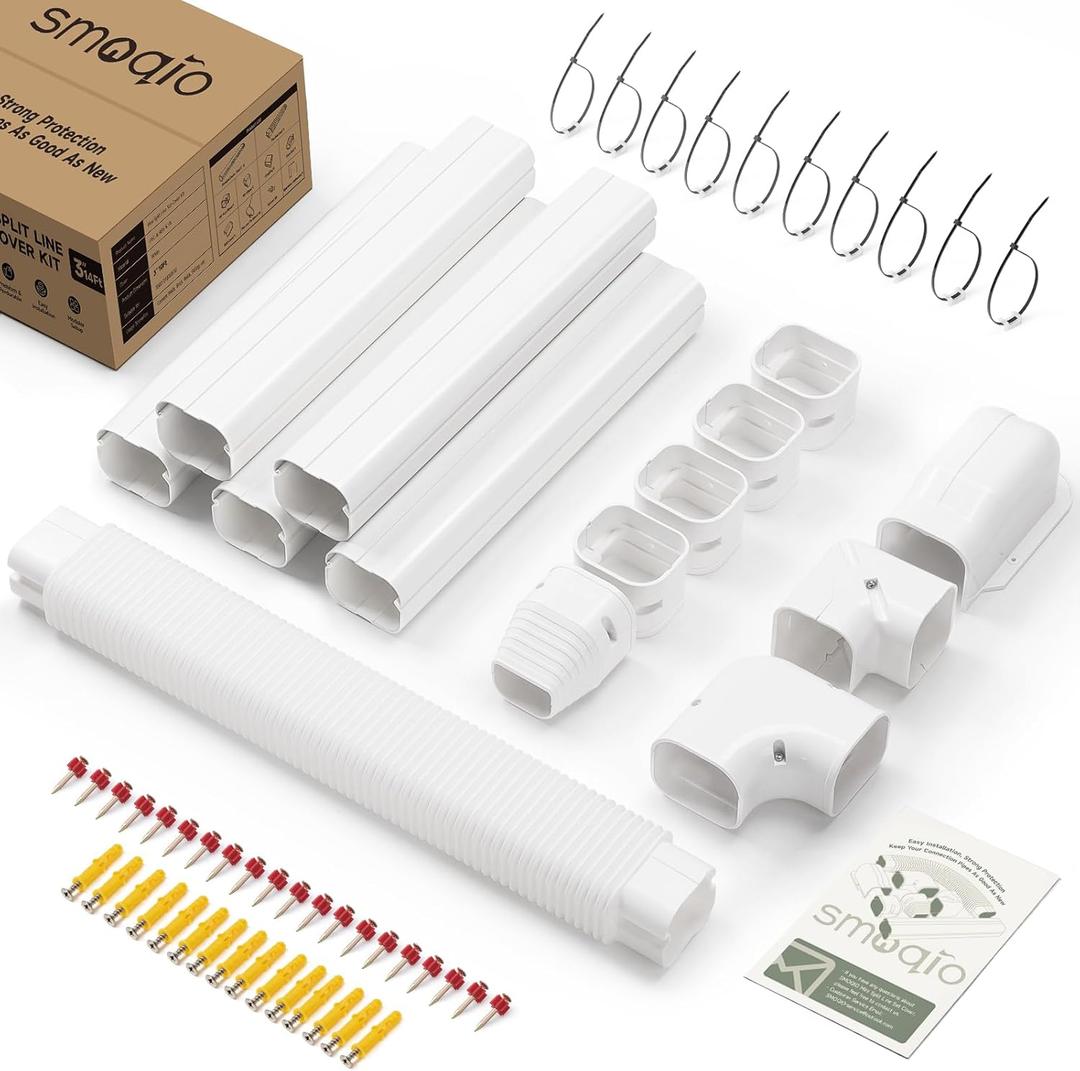 Mini Split Line Set Cover 3 Inch 10Ft, Easy to Install Lineset Cover Kit for Mini Split with Instruction, DIY Decorative PVC White Kit for Minisplit, Air Conditioner, Central AC and Heat Pump (Short Straight Duct Set)