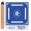 Mahjong Mat, 31.5 in x 31.5 in Mahjong Table Mat for Tile Game, Anti Slip and Noise Reduction Table Cover for Poker Card Board and Dominoes(Blue)