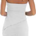 CSDAJIO Women Two Piece Summer Set Club Outfits Drawstring Ruched Side Asymmetrical Tube Top and Bodycon Mini Skirt (XS)
