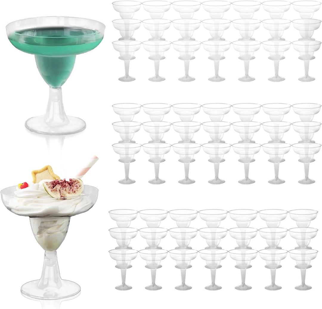 WOPPLXY 60 Pcs Plastic Margarita Glasses, 5 oz Clear Cocktail Glasses for Cinco de Mayo, Taco Party, and Mexican Decoration, Plastic Margarita Cups for Taco Bar Events Wedding Parties