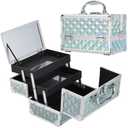 FRENESSA Makeup Case Portable Makeup Box Organizer Travel Cosmetic Case Storage with Mirror Locking Make Up Cases Organizers and Storage for Girls Nail Supplies Cosmetology Case Vanity Case Blue