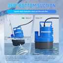 1/3 HP Submersible Water Pump 2000 GPH Portable Small Sump Pump For Pool Cover, Basements, Puddles, Gardens Ponds With 16.4 Ft Power Cord and Hose Adapters, Blue