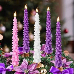 Enhon 5 Pcs Advent Candles Set, 10 Inch Tree Shaped Taper Candles, Unscented Beeswax Christmas Advent Wreath Candle for Xmas, Holiday, Church, Party, or Home Decor (Purple,Pink,White Style)
