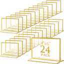 Hoteam 24 Pack 6 x 4 Clear Acrylic Sign Holder with Gold Borders, Gold Picture Frame, Double Sided Wedding Table Number, Acrylic Menu Stands for Wedding Table, Restaurant Sign, Photos Display